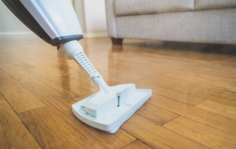 cleaning the floor with a steam mop