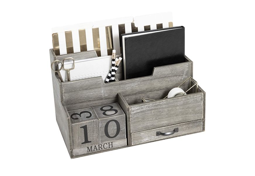dark wooden desktop mail organizer