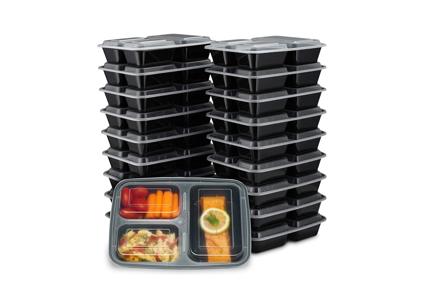 ez prepa 20 pack 32oz 3 compartment meal prep containers