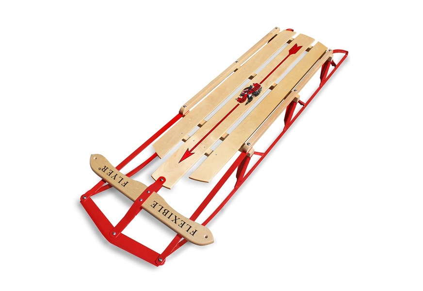 flexible flyer metal runner sled. steel & wood steering snow slider