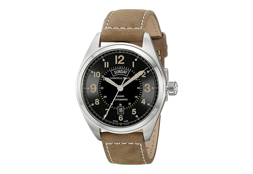 hamilton men's khaki field analog display automatic self wind brown watch