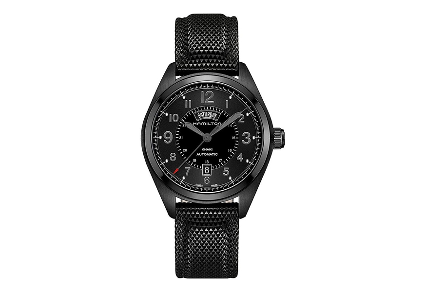 hamilton men's khaki field day date black automatic watch