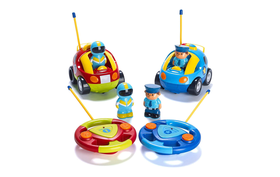 prextex pack of 2 cartoon rc police car and race car