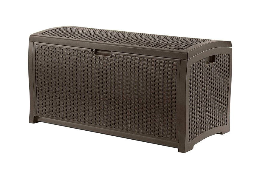 suncast 99 gallon resin wicker outdoor storage container