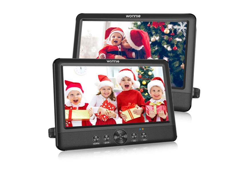 wonnie 10.5 inch dual rechargeable portable dvd player