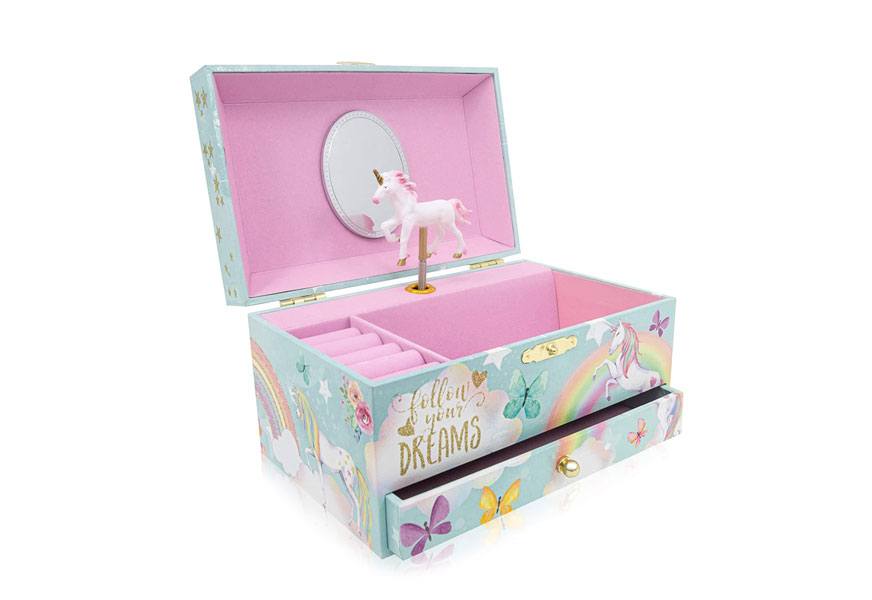 the memory building company unicorn music box & little girls jewelry set