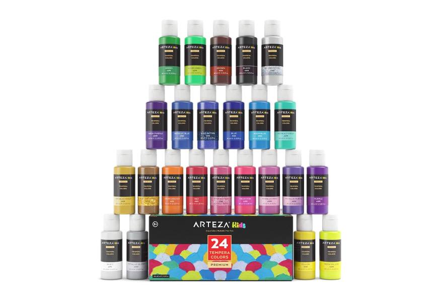 arteza kids tempera glow in the dark paint set with glitter