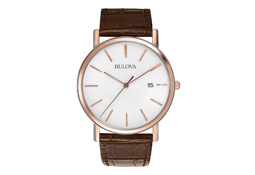 bulova men's stainless steel dress watch with croco leather band