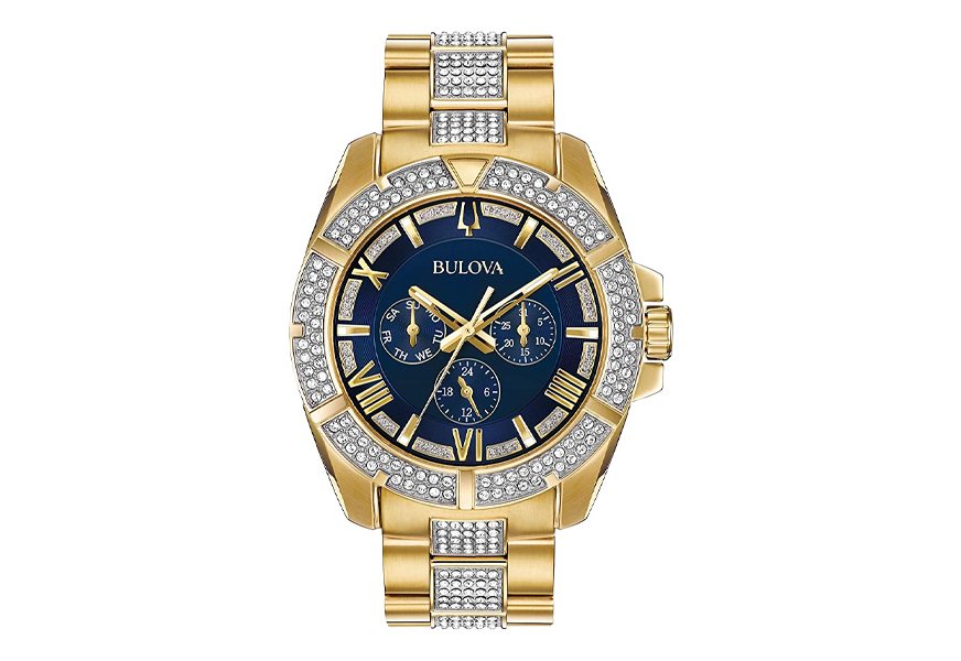 bulova men's 'swarovski crystal' quartz stainless steel casual watch