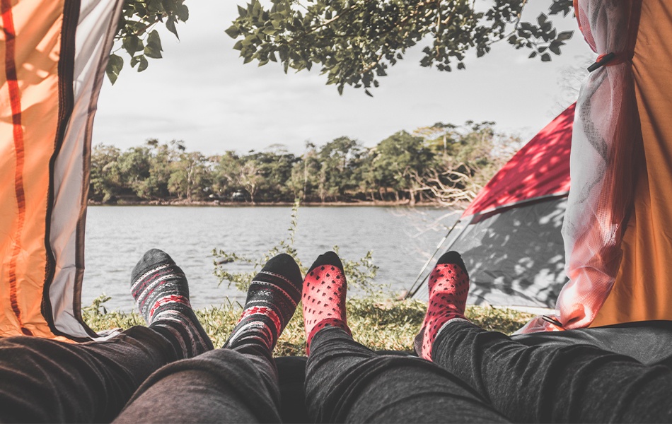 couple wearing colorful hiking socks