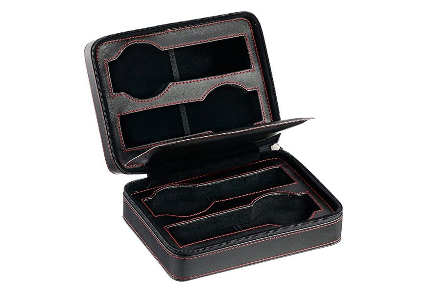 diplomat black leather quad watch roll storage case