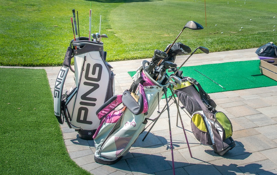 golf bags at driving range