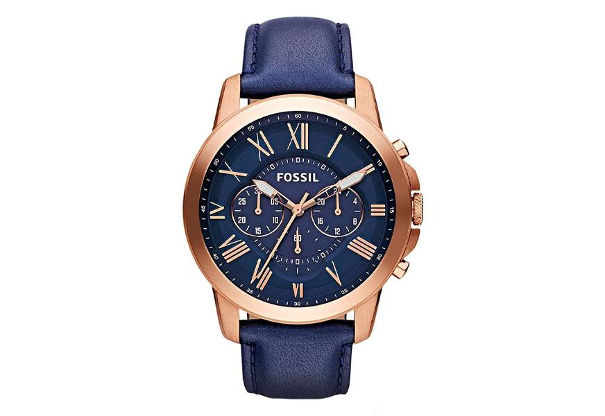 grant chronograph navy watch in rose gold