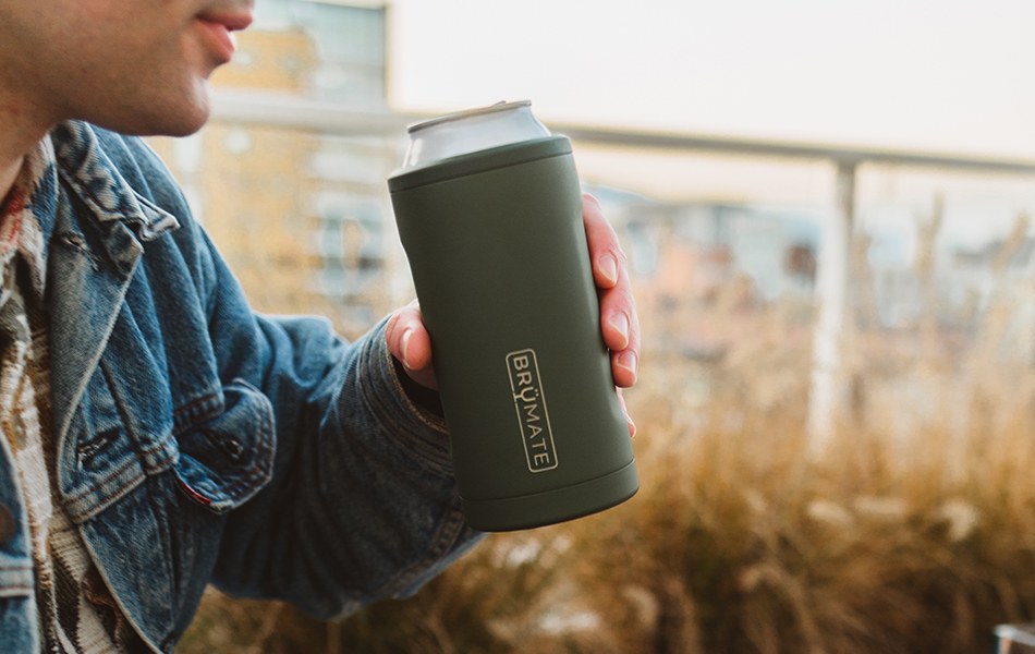 man holding beer koozie