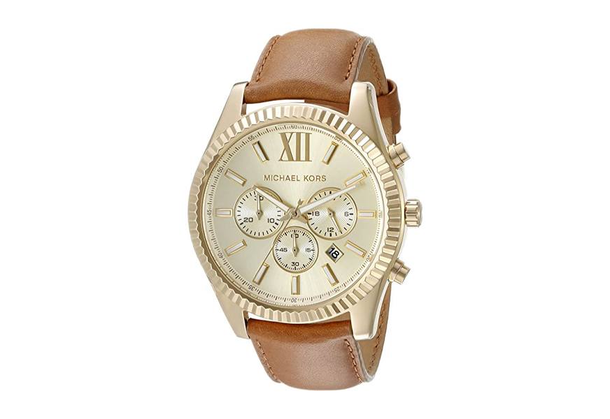 michael kors women's goldtone lexington watch with a luggage strap