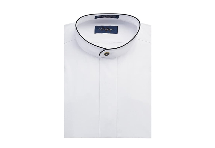 neil allyn banded collar dress shirt with black piping