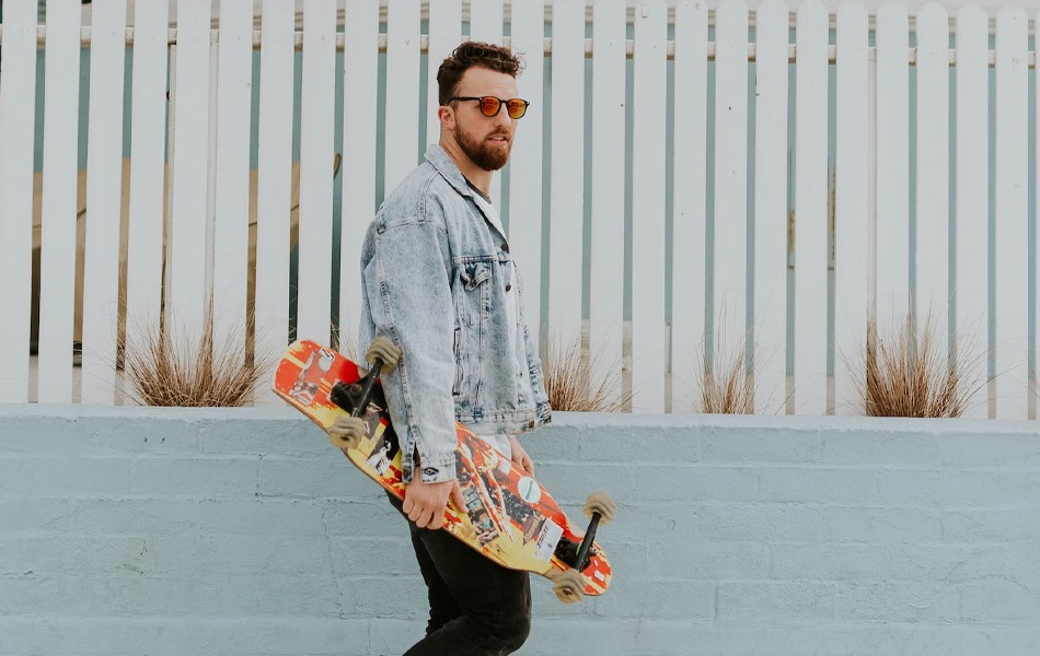 skater wearing denim jacket