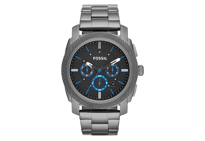 smoke and blue fossil chronograph watch