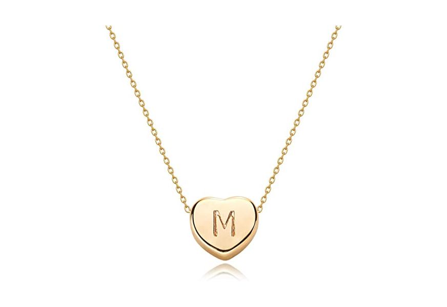 tiny gold initial heart necklace