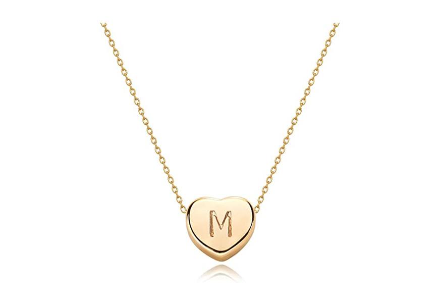tiny gold initial heart necklace