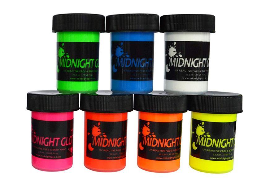 Midnight Glo UV Face & Body Paint Set - Fluorescent Face Paints -  Blacklight Reactive - Safe, Washable, Non-Toxic (6 Bottles 0.75 oz. Each)  0.75 Fl Oz (Pack of 6)
