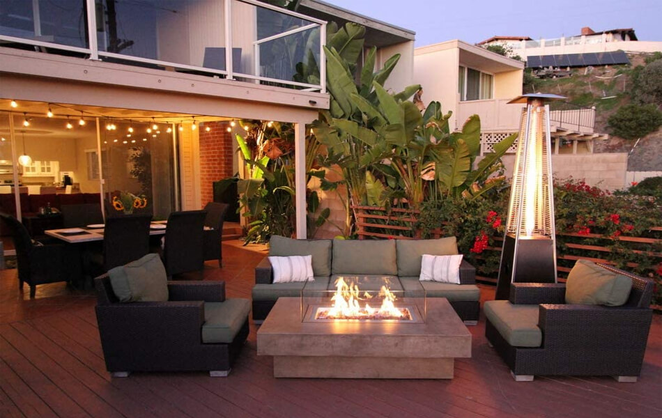 beautiful patio with outside heater
