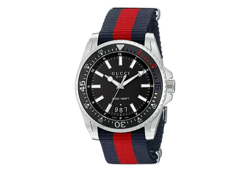 gucci men's stainless steel and nylon dive watch