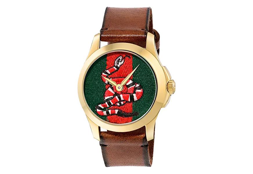 gucci quartz gold and leather casual men's watch