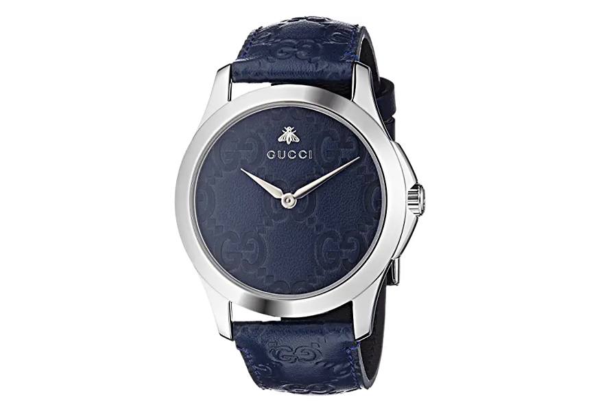 gucci quartz stainless steel and leather casual watch