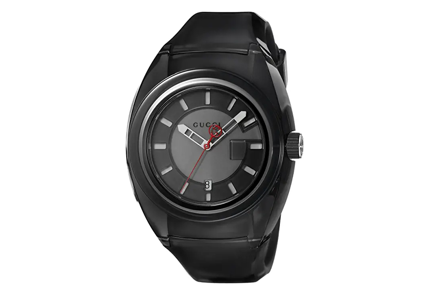 gucci quartz stainless steel and rubber men's watch