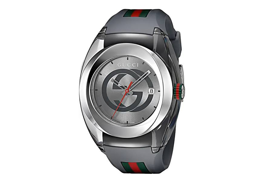 gucci stainless steel and rubber men's watch