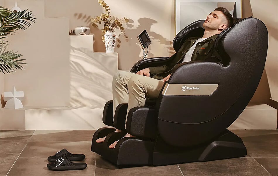 man in massage chair