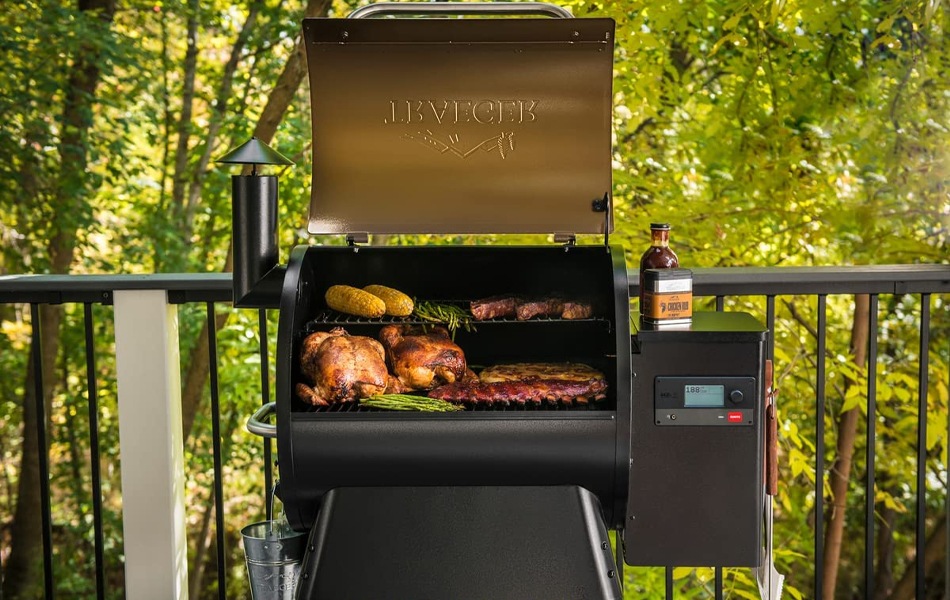 pellet grill on the porch