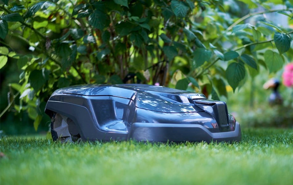 robotic lawn mower in the garden