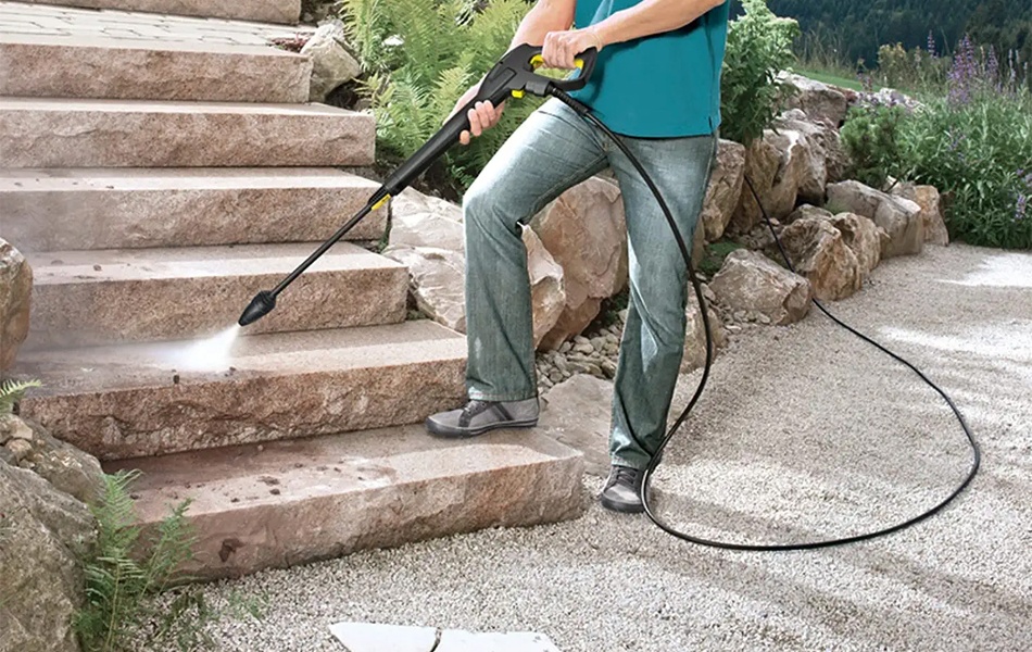 washing stairs with pressure washer