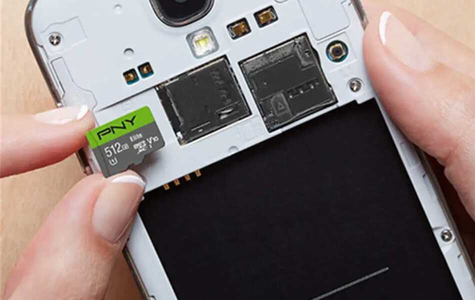 woman using microsd card