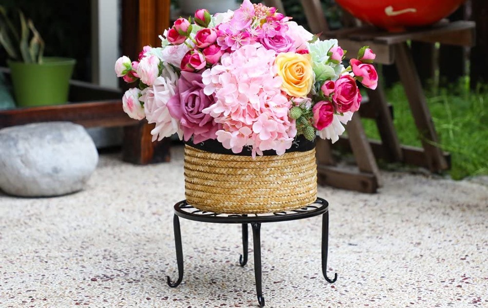 beautiful outdoor flowers on the plant stand
