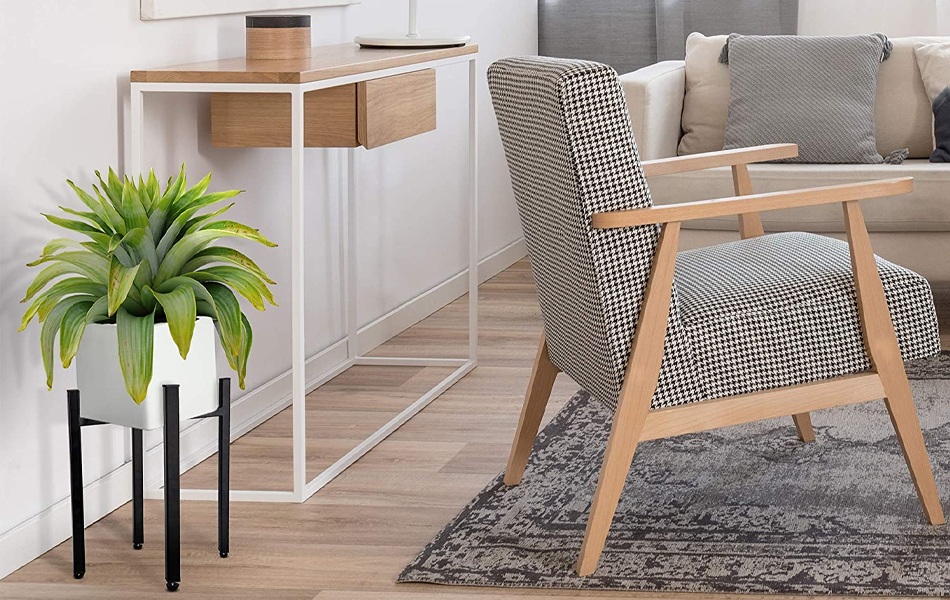 black plant stand in the living room