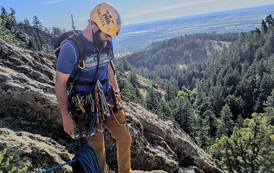 climber wearing climbing helmet