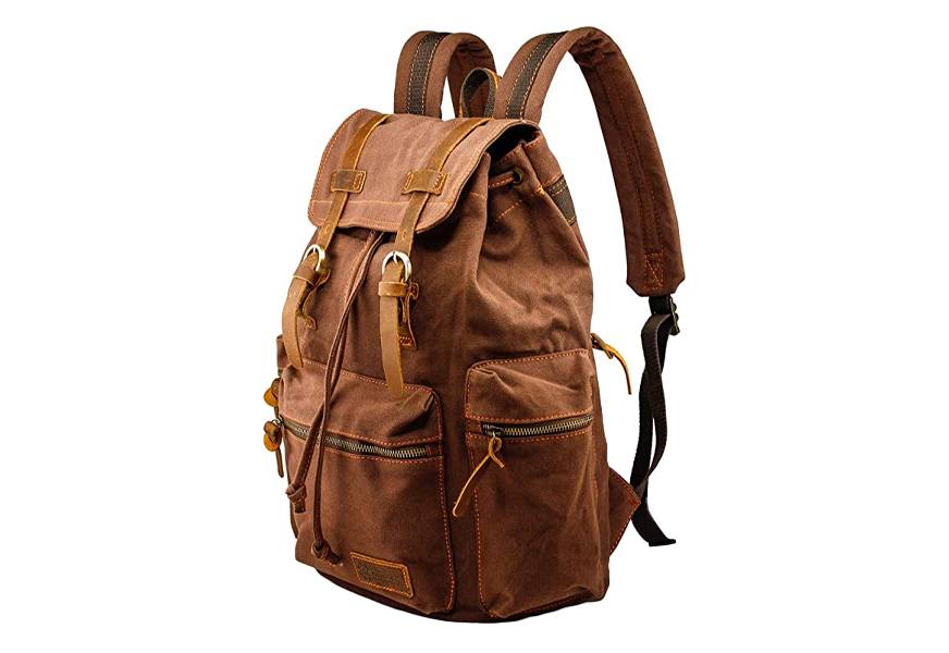 Gearonic TM Men 21L Vintage Canvas Backpack Leather Laptop School Military