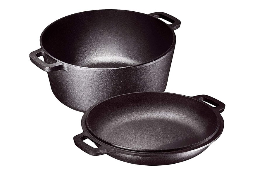 heavy duty pre-seasoned 2 in 1 cast iron double dutch oven