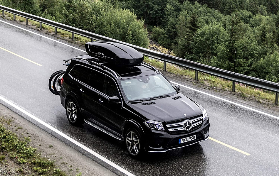 rooftop cargo box on a black car