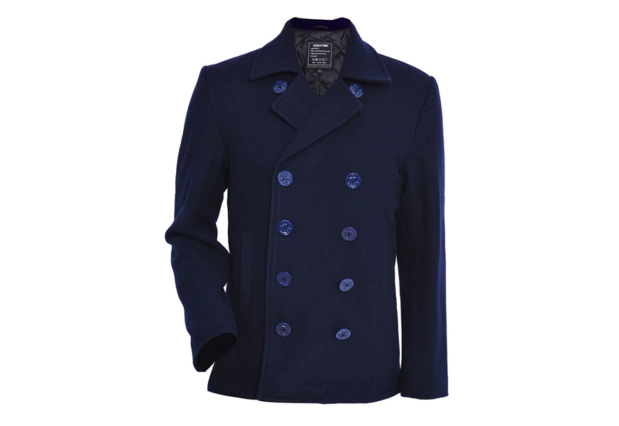 thumbnail image 2 of Wantdo Men's Mid-Length Pea Coat – Windproof Military Style Jacket With Notched Lapel – Classic Solid, Polyester – For Casual, Travel, Work 2 of 6