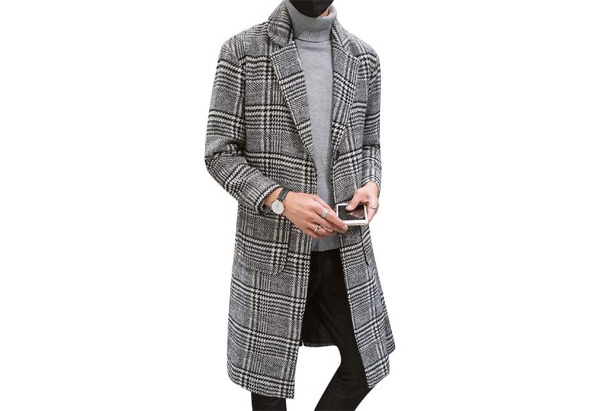 uaneo single breasted plaid men's peacoat