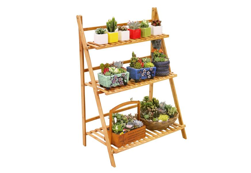 ufine bamboo wood ladder 3 layer plant stand shelf