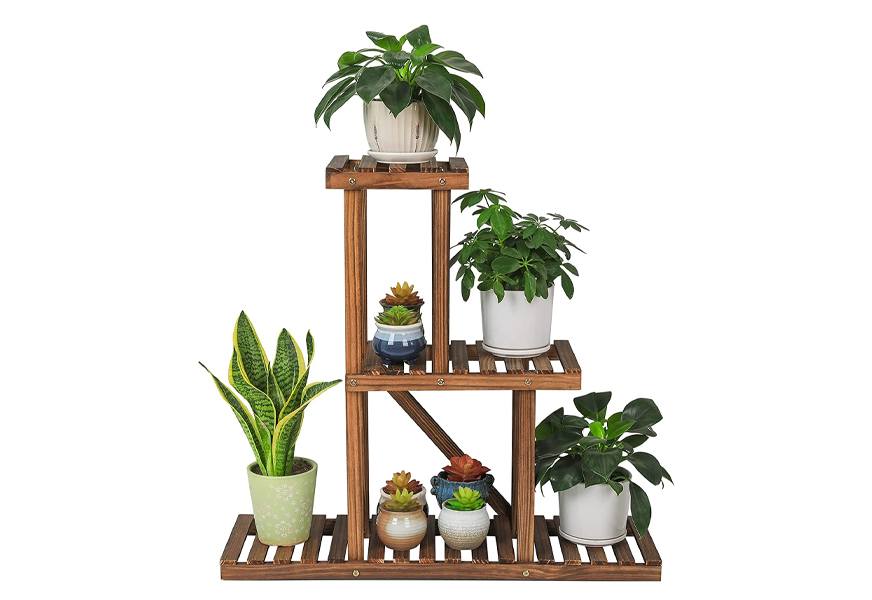 ufine carbonized wood 6 tier plant stand shelf