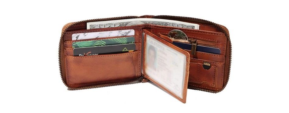 donword rfid leather zipper wallet for men