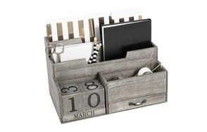dark wooden mail organizer desktop