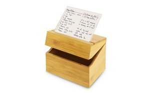 kovot bamboo recipe box with acrylic card holder