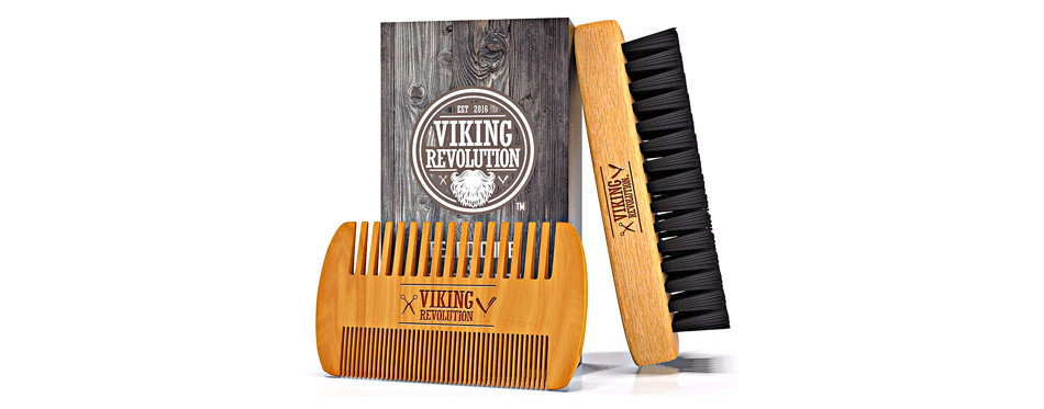 Viking Revolution Beard Comb & Beard Brush Set for Men